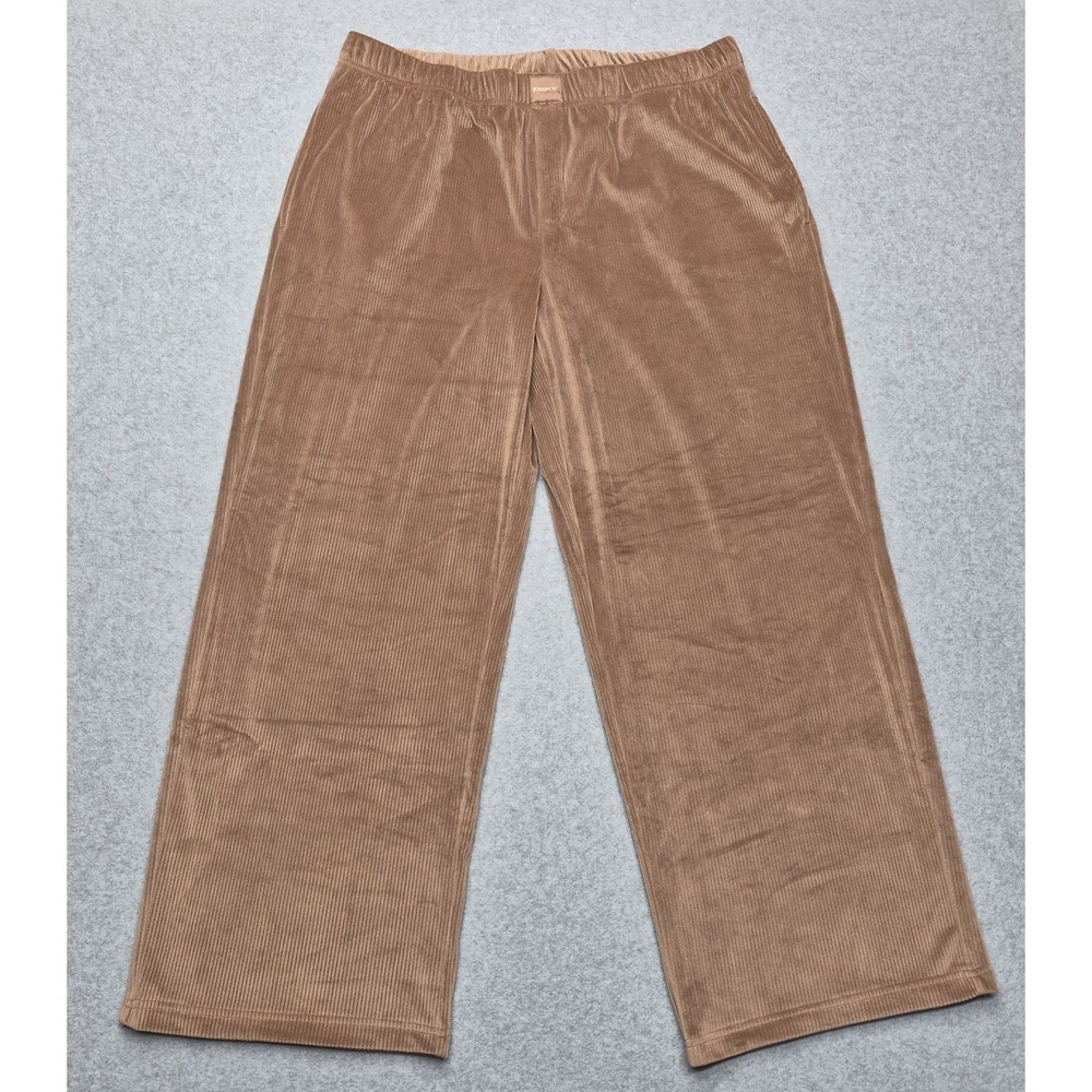 Joyspun Pants Womens L 12-14 Lounge Brown Ribbed Velour Wide Leg Stretch